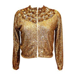 Vintage Saks Fifth Avenue Gold Sequin Cashmere Cardigan-Sz 6 3