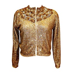 Vintage Saks Fifth Avenue Gold Sequin Cashmere Cardigan-Sz 6