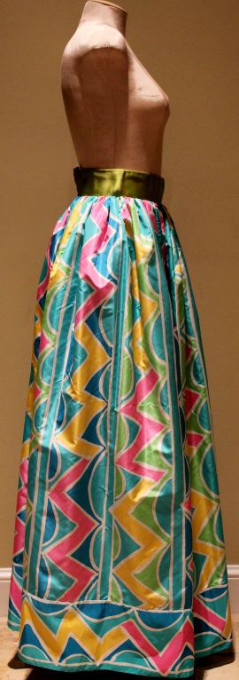 Oscar De La Renta Vintage Maxirock aus mehrfarbigem Taft, ca. 1970er Jahre (Blau) im Angebot