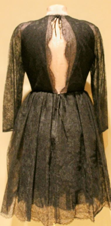 Vintage Sarmi Black Lace Cocktail Dress-Sz 6 Circa 50's For Sale 1