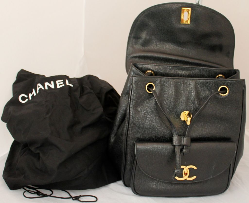 Vintage Chanel Black Caviar Leather Backpack 3