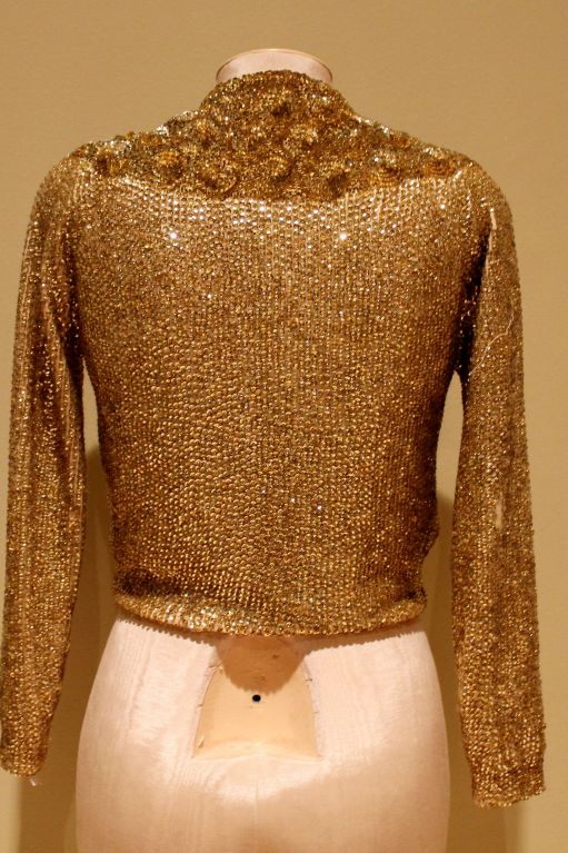 Brown Vintage Saks Fifth Avenue Gold Sequin Cashmere Cardigan-Sz 6