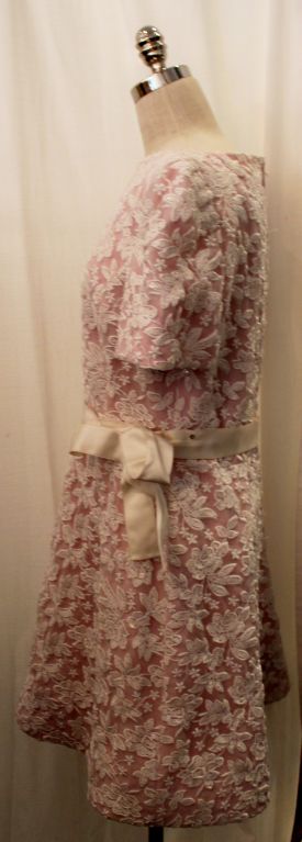 Women's Vintage Scaasi Pink & White embroidered silk organza dress-8