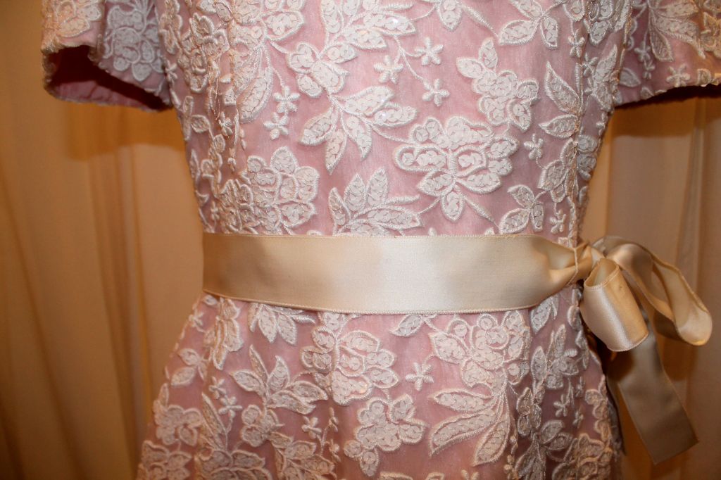 Vintage Scaasi Pink & White embroidered silk organza dress-8 2