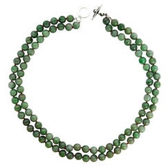 Retro Double-strand 8mm Jade Bead Necklace