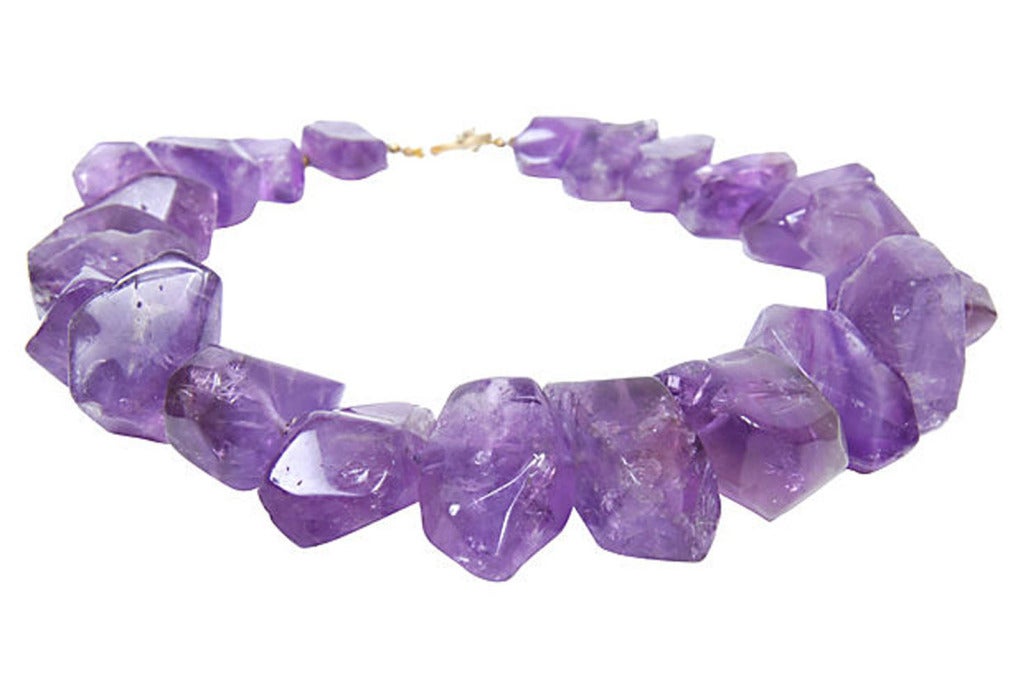 Large faceted amethyst necklace with vermeil toggle clasp. Unsigned.