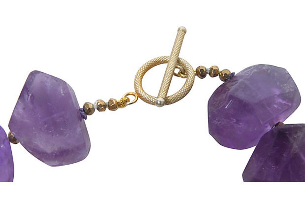 Large Faceted Amethyst Necklace with Vermeil Toggle Clasp In Excellent Condition In valatie, NY