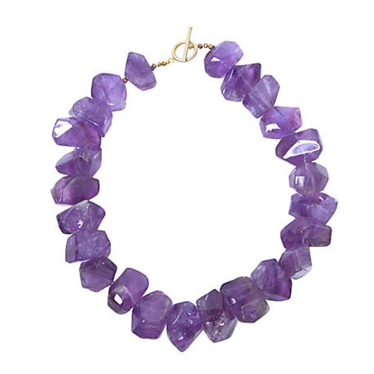 Large Faceted Amethyst Necklace with Vermeil Toggle Clasp