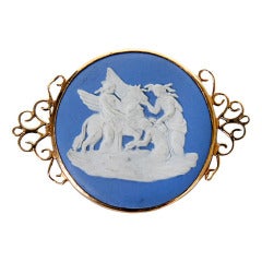Vintage Gold Mounted Wedgwood Plaque Brooch