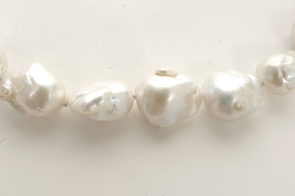 Baroque Pearl Necklace with Silver Filigree Clasp In Excellent Condition In valatie, NY