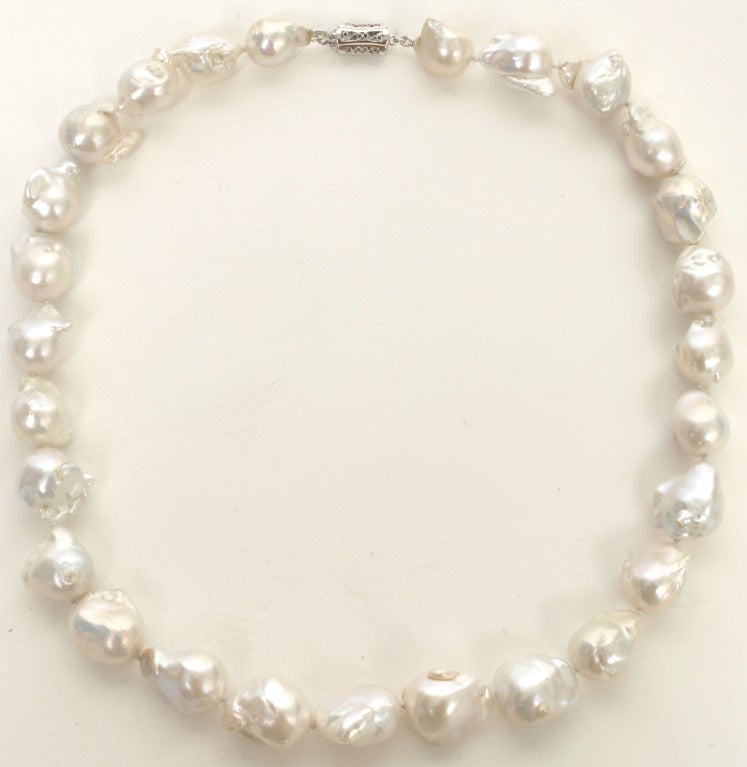 Women's Baroque Pearl Necklace with Silver Filigree Clasp