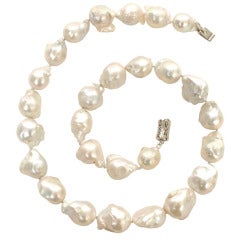 Vintage Baroque Pearl Necklace with Silver Filigree Clasp