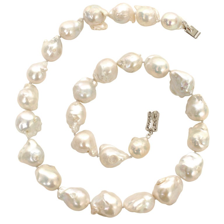 Baroque Pearl Necklace with Silver Filigree Clasp