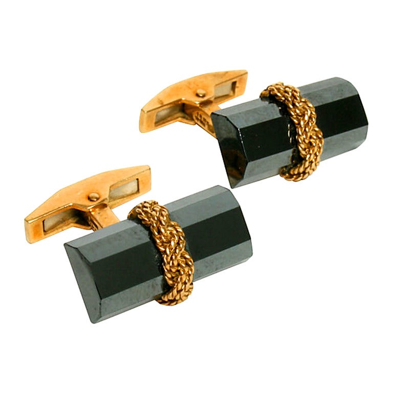Tiffany and Co. Hematite and 18 Karat Gold Baton Cufflinks For Sale at ...