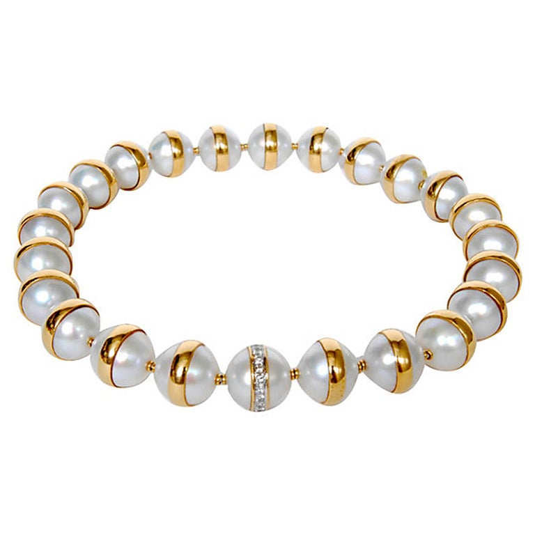 Mabe Pearl and Diamond Gold Planet Choker