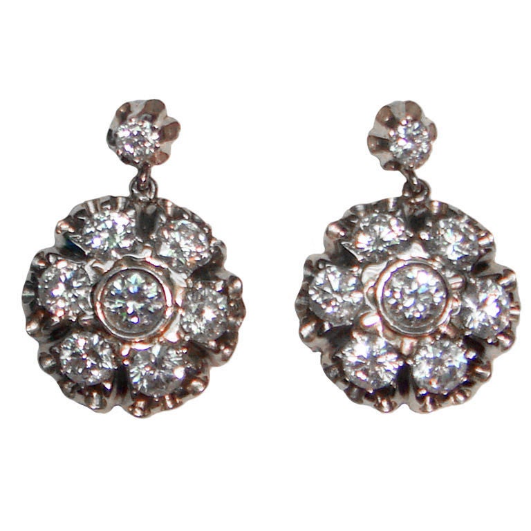 Yellow and White Gold Diamond Cluster Pierced Earrings at 1stdibs