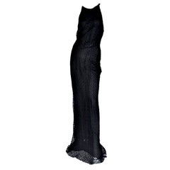 Gianni Versace Vintage Couture Black Lace Gown with Crystals  