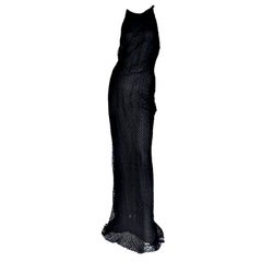 Gianni Versace Vintage Couture Black Lace Gown with Crystals