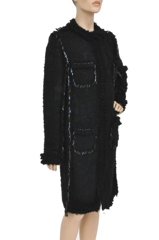 Black LANVIN black embellished boucle tweed coat 40 - 8