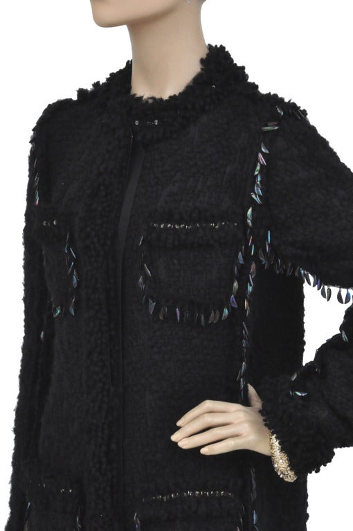 Women's LANVIN black embellished boucle tweed coat 40 - 8