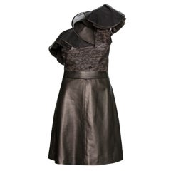 Valentino Black Asymmetrical Lace and Leather Dress