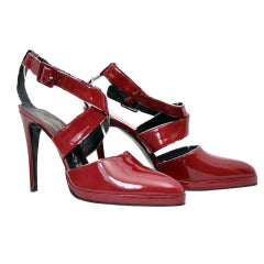 New VERSACE ATELIER BURGUNDY RED PATENT LEATHER PLATFORM SHOES 41 11 11