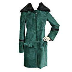Gucci green suede coat with fur collar