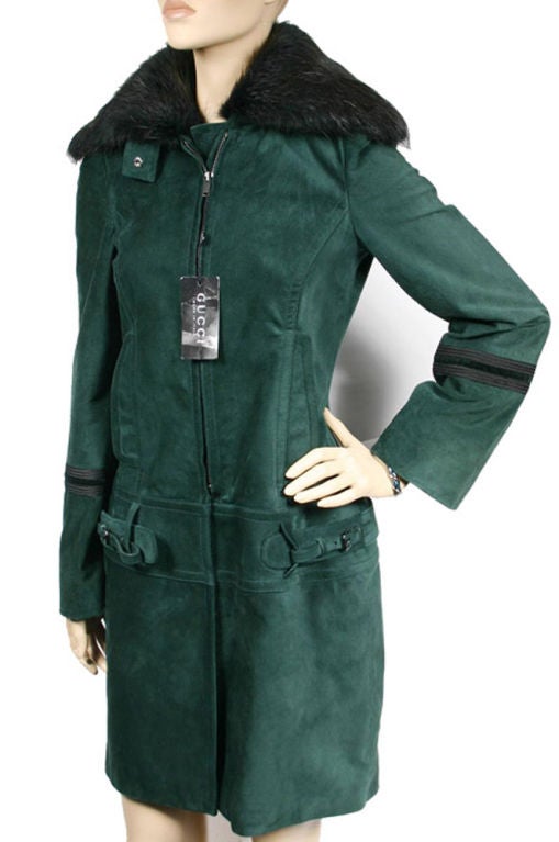 Gucci green suede coat with fur collar 1