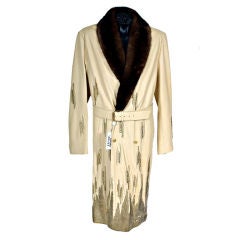 New VERSACE MEN'S LEATHER COAT WITH MINK FUR COLLAR, CRYSTALS & CHAI 11