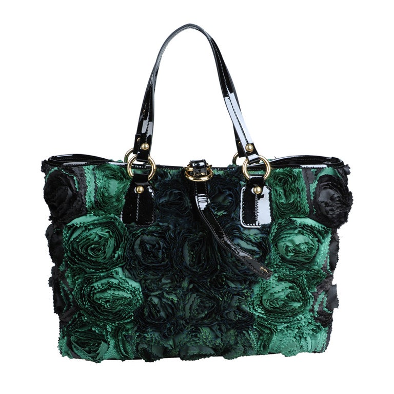 VALENTINO Rosier Silk Green Emerald to Black tote handbag