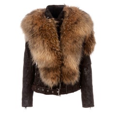 BALMAIN Fur-Leather Motorcycle Jacket
