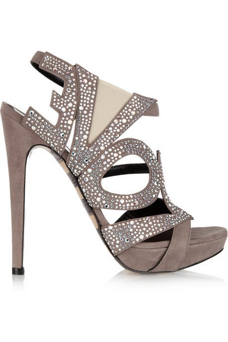Shake up your cocktail style with Georgina Goodman's fabulous crystal-studded 'Lena' sandals. 

Team them with a slinky sequined dress for high-shine evening appeal.

Heel measures approximately 140mm/ 5.5 inches with a 25mm/ 1 inch