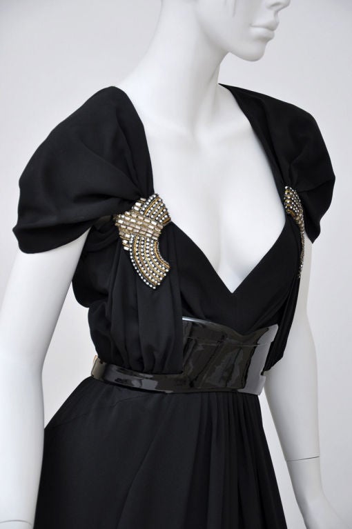 Women's Vintage Gucci black gown with patent leather belt and crystals 42 - 6