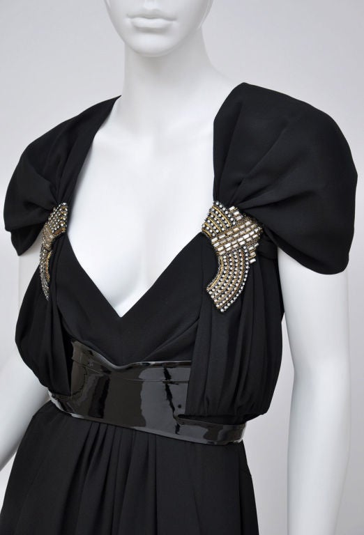 Vintage Gucci black gown with patent leather belt and crystals 42 - 6 1