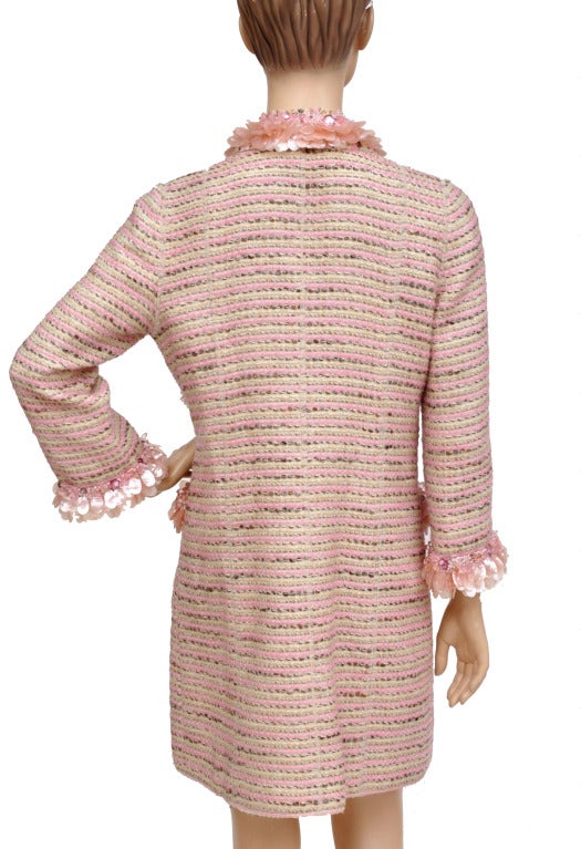 Beige Marc Jacobs Pailette and Crystal Embellished Tweed Coat