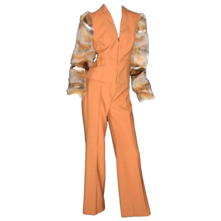 RARE GIANNI VERSACE WOOL and FOX FUR PANT SUIT