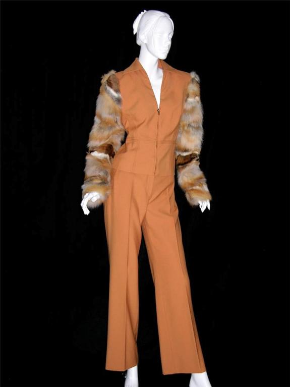RARE GIANNI VERSACE WOOL and FOX FUR PANT SUIT 2