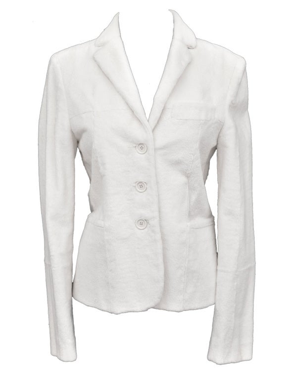 Tom Ford for Gucci

2001 A/W Collection

Exceptional white mink fur blazer.

Size 38 - US 4

Retail price $13,995.00

Due to restrictions, this coat cannot be shipped internationally.

