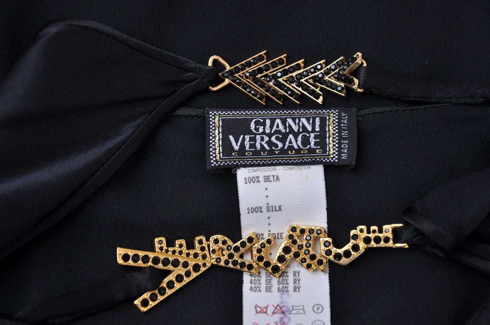 Gianni Versace Couture Vintage black silk gown with Swarovski crystals, 1990s In New Condition In Montgomery, TX