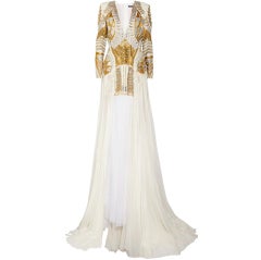 $31, 315 NEW BALMAIN WHITE AND GOLD SILK DRESS