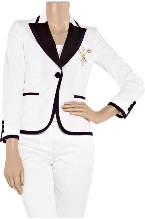 New Moschino Embellished White cotton-blend blazer 44 In New Condition In Montgomery, TX