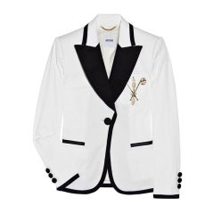 New Moschino Embellished White cotton-blend blazer 44