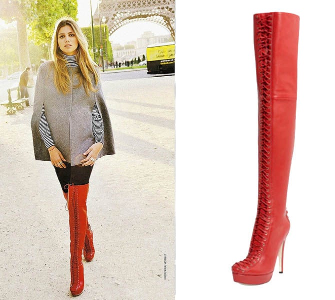 TRUSSARDI RED LEATHER THIGH HIGH PLATFORM BOOTS 39 - 9