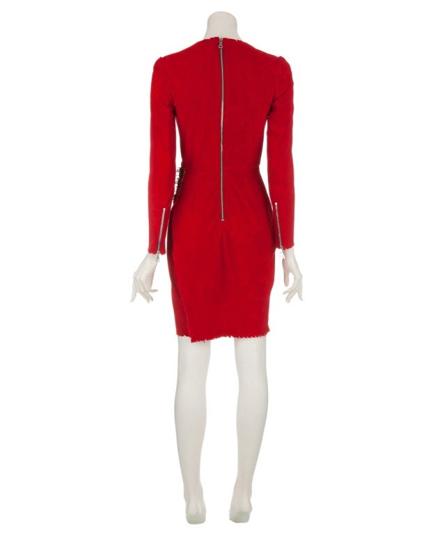 BALMAIN RED SUEDE LEATHER MNI DRESS w/SAFETY PINS ***CIARA LOVES 1