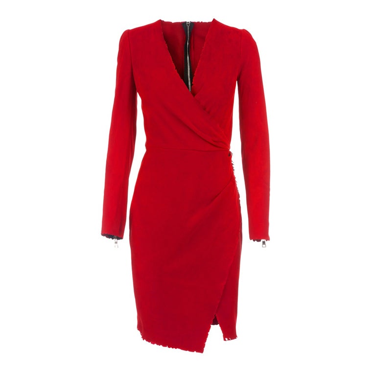 BALMAIN RED SUEDE LEATHER MNI DRESS w/SAFETY PINS ***CIARA LOVES