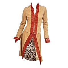 90-s Gianni Versace suede skirt suit with corals 3