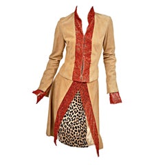 90-s Vintage Gianni Versace suede skirt suit with corals
