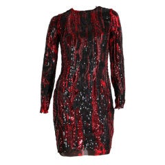 BALMAIN Red and Black Sequined silk dress