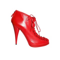 GIVENCHY 120mm Red Calfskin Platform Leather Laced Ankle Boots