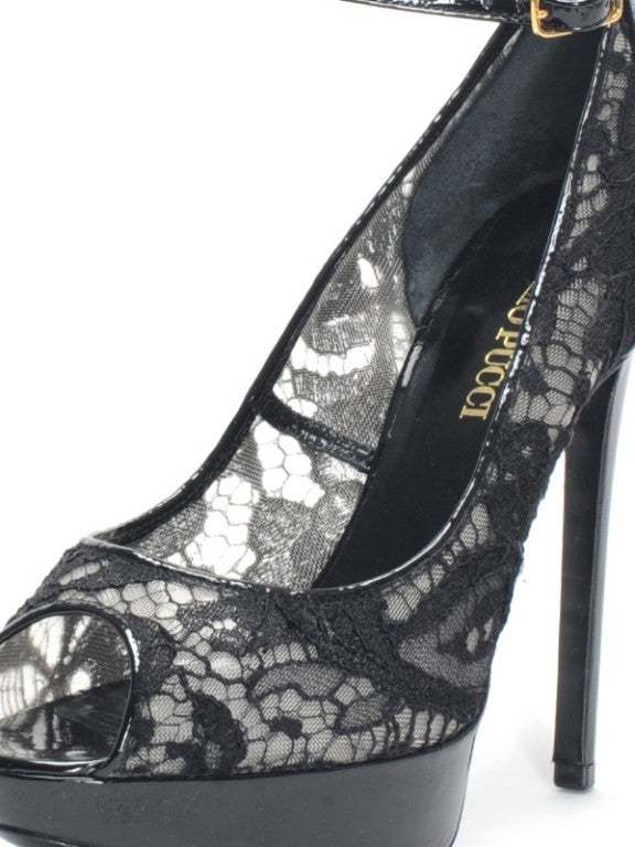 New Emilio Pucci Black Lace and Patent Leather Platform Shoes 1